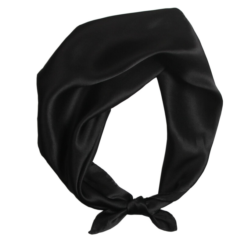 Pañuelo de seda satinada para la cabeza, pañuelo deportivo de secado rápido, multifuncional, Color negro clásico, 100%
