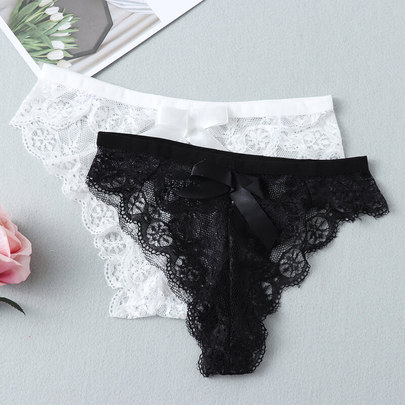 Women Sexy Lingerie Soft Lace G-string Briefs Erotic Panties Thongs G-string Lingerie Female Bowknot Underwear 2018 New