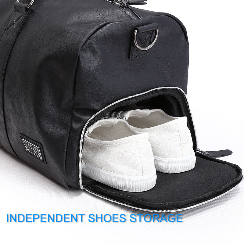 Masculino couro bolsa de viagem grande duffle sapatos independentes armazenamento grandes sacos de fitness bolsa de bagagem bolsa de ombro preto xa237wc