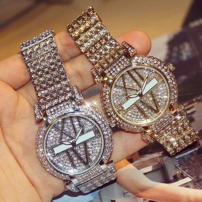 Montre-bracelet en acier inoxydable pour femme, montres en diamant de luxe, design à quartz, horloge à la mode, 2019