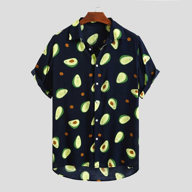 2019 New Arrivals Fashion Summer Men Casual Mens Loose Shirts Funny Printed Turn Down Collar Short Sleeve Casual Shirts M-3XL