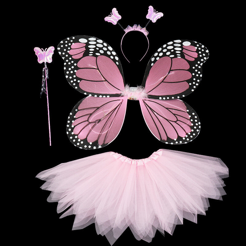 빛나는 나비 날개, 지팡이, 머리띠, 투투 스커트, 크리스마스 할로윈 코스프레 의상, 요정 소녀 키즈, 13 색, 4 피스