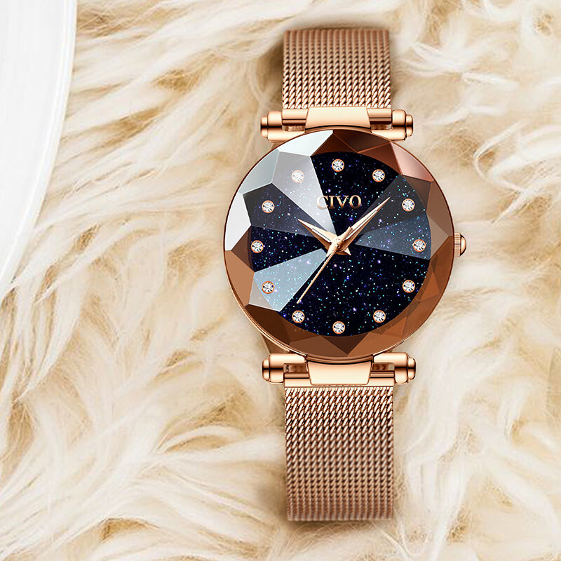 CIVO moda damska zegarki wodoodporna siatka stalowa pasek bransoletka zegarek Reloj Mujer kryształ sukienka zegarek dla kobiet seks Saat