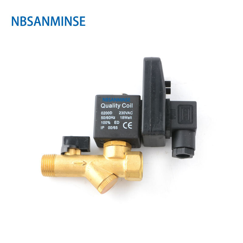 Электронный сливной клапан NBSANMINSE G1/2 1,6 МПа, Соленоидный клапан из латуни, постоянный ток 24 В, 220 В, воздушный компрессор, слив