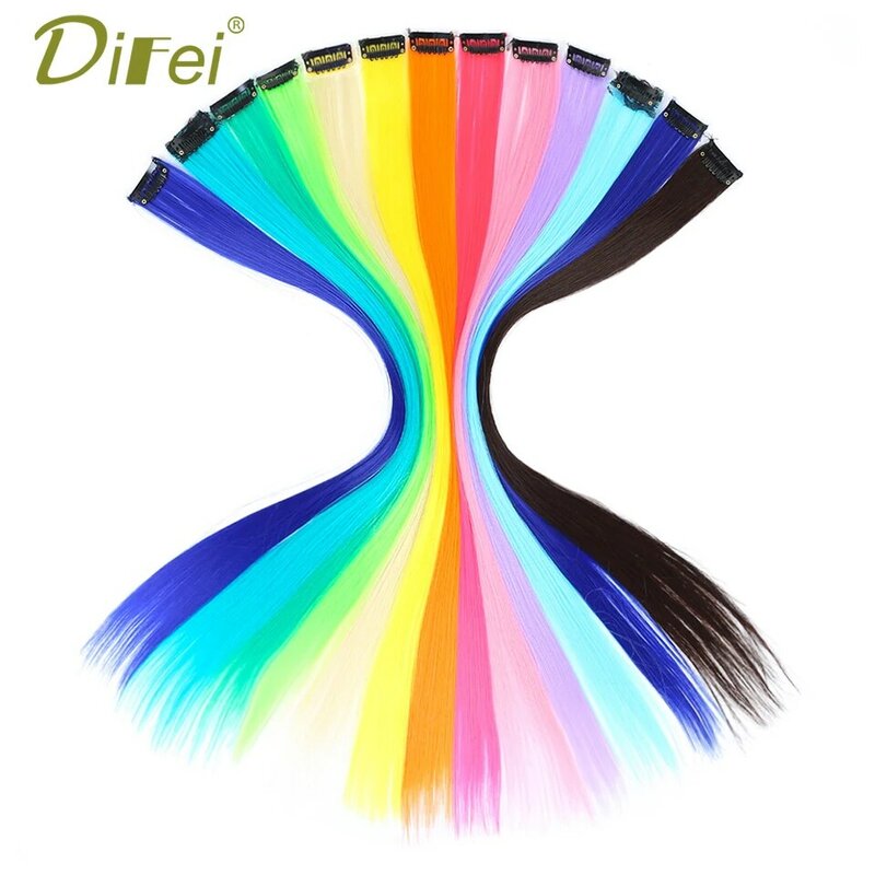 Pinza de Color DIFEI de una pieza de pelo sintético largo de una pieza de fibra de alta temperatura de Color puro