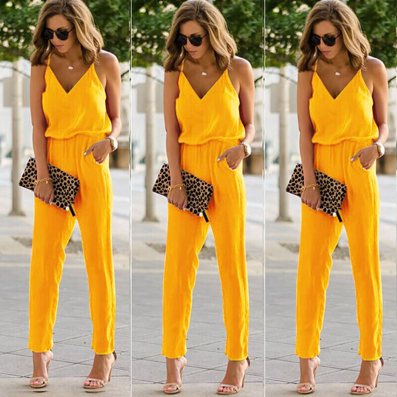 Women Summer Streetwear Spaghetti Strap Jumpsuits New Beach Casual Sleeveless V Neck Rompers Female Jumpsuits