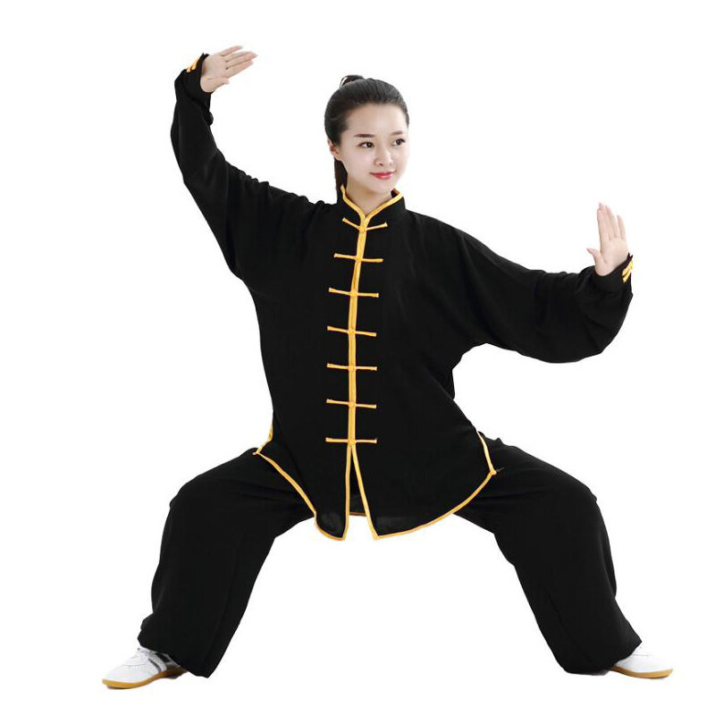 Set Kung Fu Seragam Seni Bela Diri Pakaian Tai Chi Lengan Panjang Taiki Rakyat Tradisional Cina Luar Ruangan Berjalan Olahraga Pagi