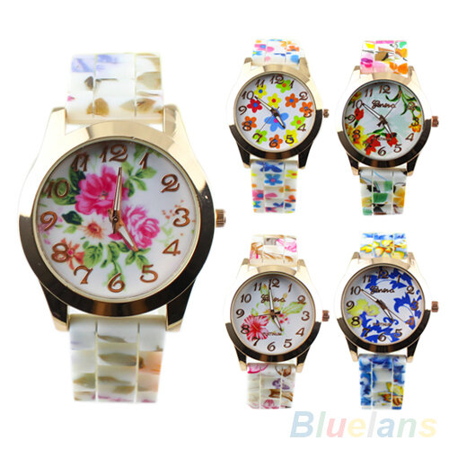 Vrouwen Horloges Silicon Band Bloemenprint Jelly Sport Quartz Horloge Horloges 021K 3WJL