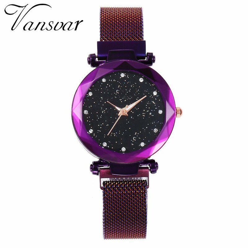 Best Selling Women Mesh Magnet Buckle Starry Sky Watch Casual Luxury Women Geometric Surface Quartz Watches Relogio Feminino