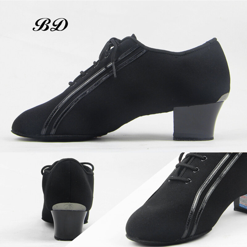 BD Authentic Oxford Tissu Toile Ballroom Chaussures Sneaker – Chaussures De Danse Latine pour hommes, style JAZZ moderne, à enfiler, en tissu Oxford noir, talon carré de 4.5 CM, chaussures pour adultes et garçons