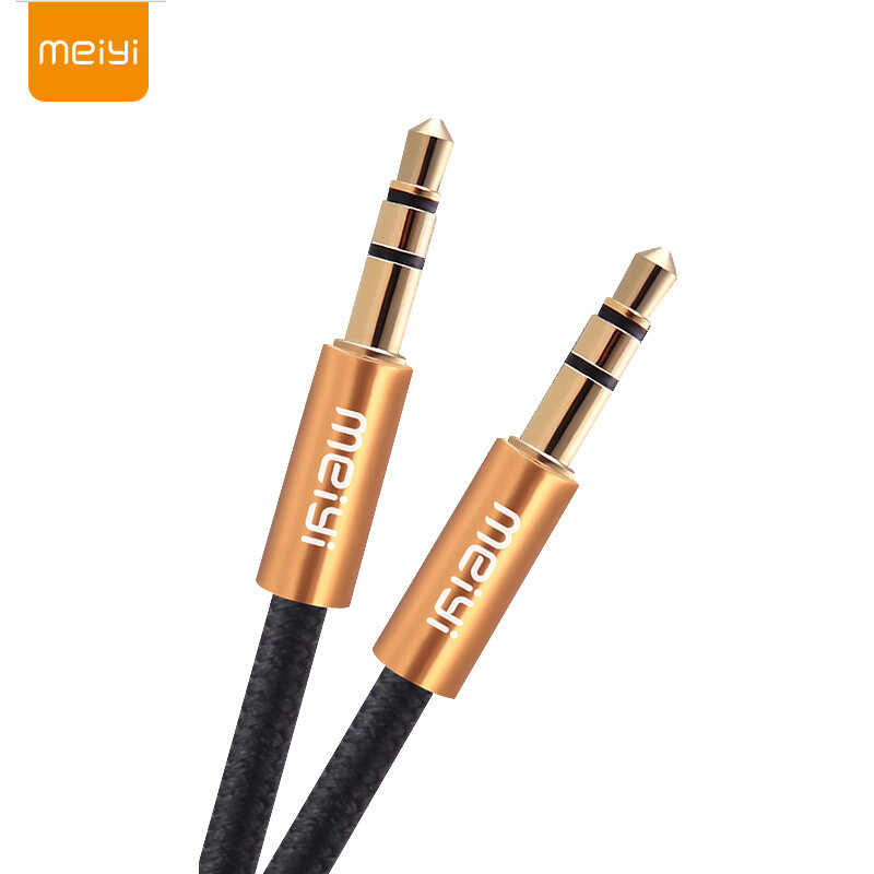 Meiyi cabo de áudio macho de 3.5mm, cabo auxiliar banhado a ouro, para carro/iphones/media players