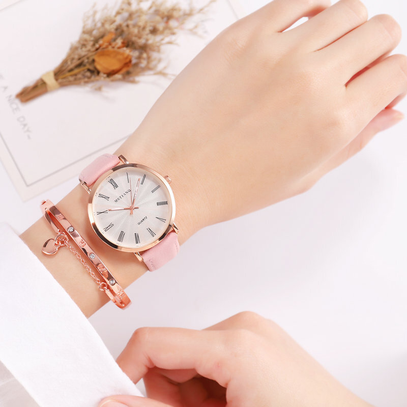 Fancy Women's Watch Black Pink Quartz Lather Wristwatch Clock On Hand Relogio Femino Gifts For Women Discount Sale New