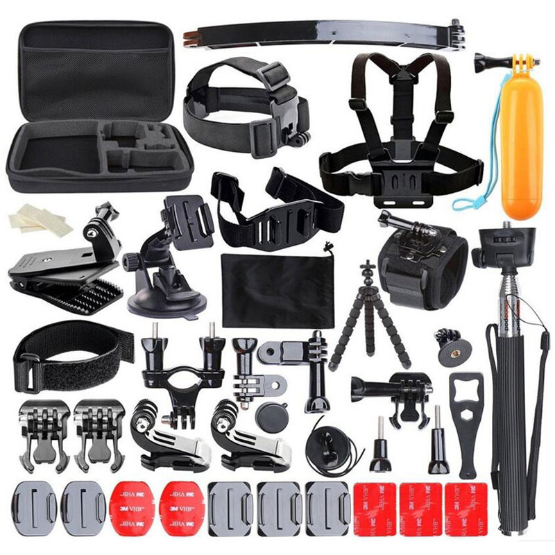 Accessoires pour Gopro 7, kit 50-1, bâton Selfie, sangle de tête, poitrine pour GoPro Hero7 Black 6 5, étui Yi 4K Sjcam, grande boîte