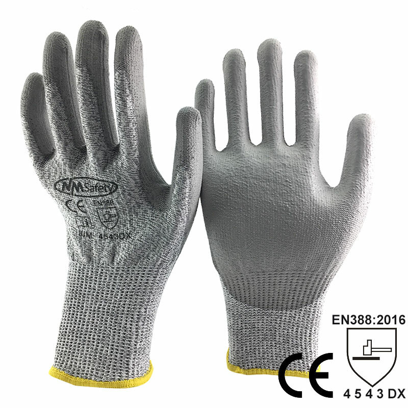 NMSafety sarung tangan perlindungan keamanan, sarung tangan kerja keamanan Anti pisau tahan potong dengan lapisan HPPE 1/3/5/10/20 pasang