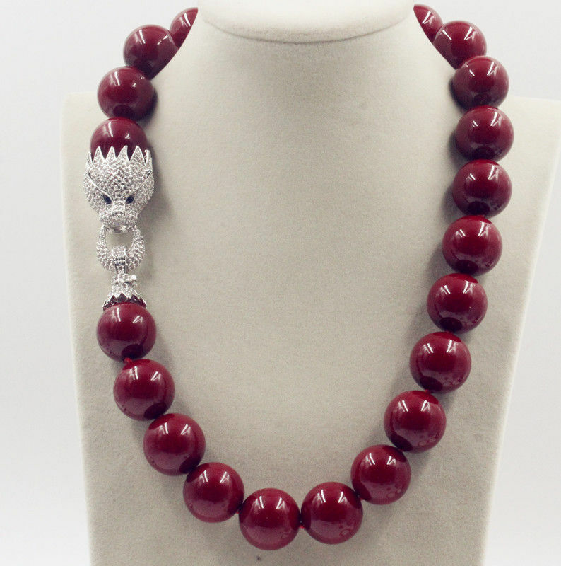 Collier de perles en coquillage rouge authentique, grand collier de 20mm, 18 '', fermoir en cristal AAA