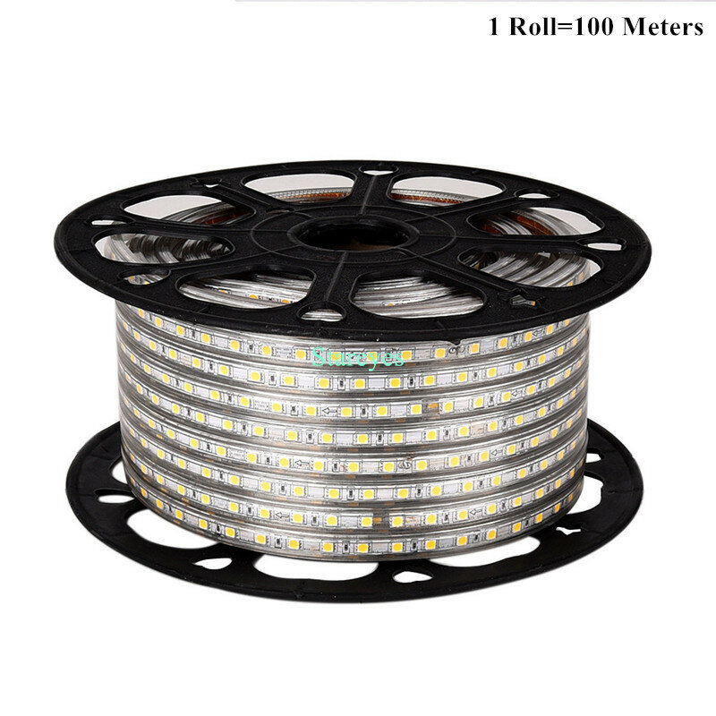 Bande lumineuse RGB flexible étanche IP67, 50 rouleaux, 5000m, 220V, 5050 SMD, 60LED/m, 8mm, PCB, ruban de couleur unique, livraison gratuite