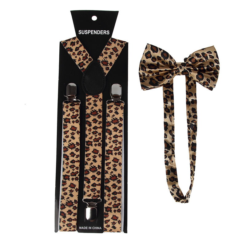 Fashion Yellow Men Women Suspenders Bow Tie Set 2.5 cm Wide Animal Leopard Suspenders Braces Bowtie Female Bretels