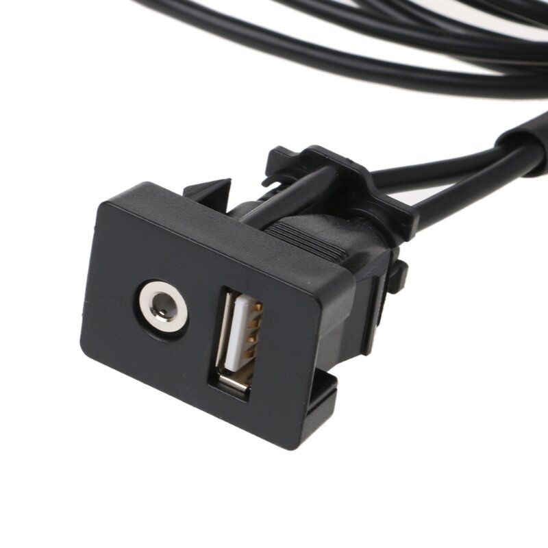 Adaptador de Cable de extensión para coche, montaje empotrado en tablero, puerto USB, 3,5mm, AUX, 1M