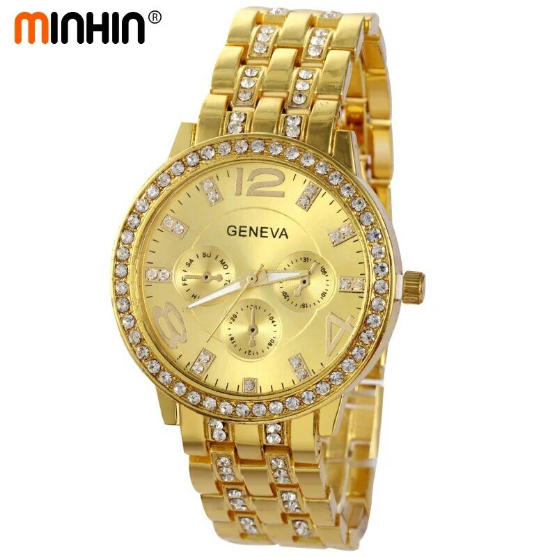 Minhin luxo feminino vestido relógios novo design quartzo relógios de pulso moda casual ouro/prata/rosa ouro cores pulseira relógio