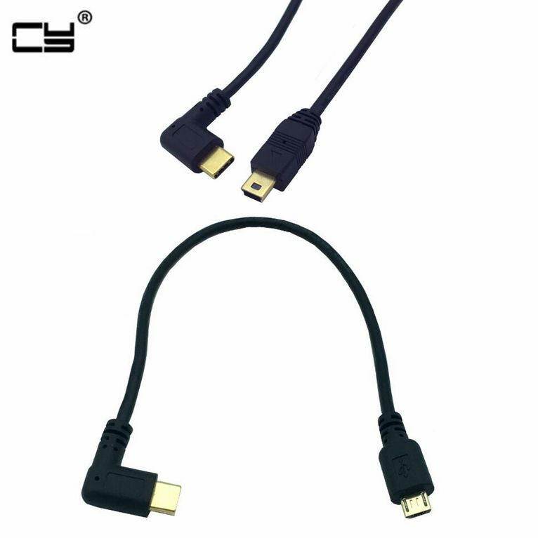미니 USB 및 마이크로 USB 케이블, 5 핀 수-수 USB 3.1, C타입 앵글 OTG 데이터 케이블 어댑터, 컨버터 충전 케이블 길이 25cm