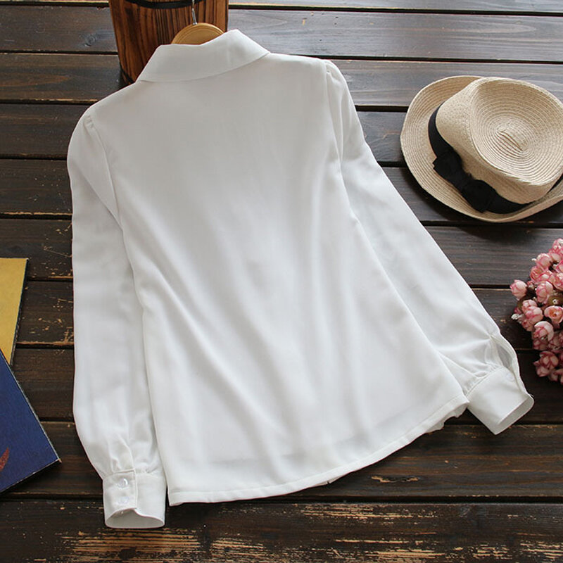 YSMILE-camisa refrescante con lazo para mujer, camisa de Chiffle de estilo universitario para chica, blusa blanca de uso diario, cómoda para todo uso