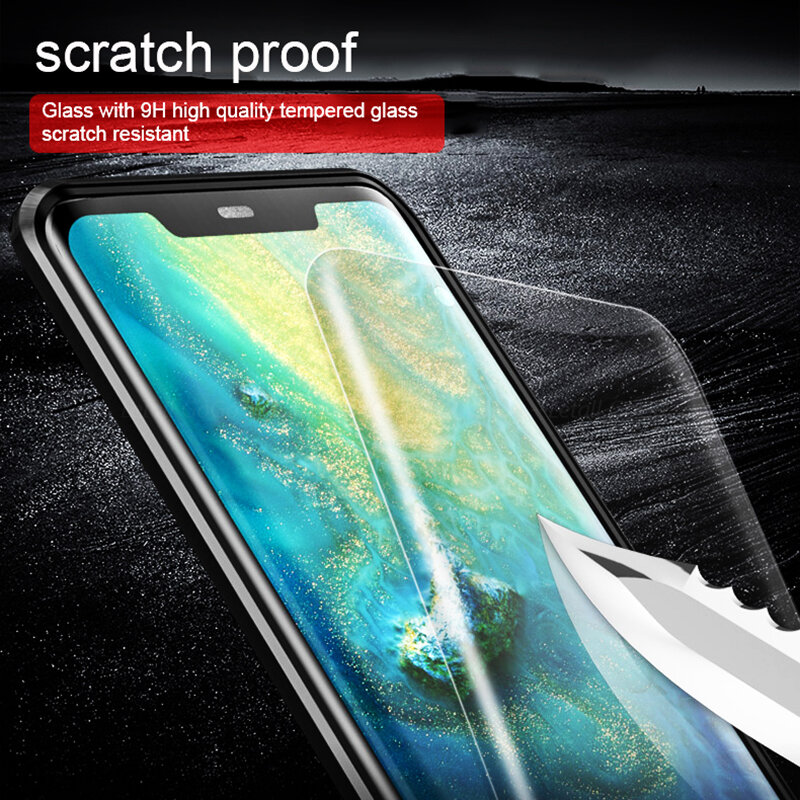 360 Full Protection Magnetic Metal Case For Samsung Galaxy A7 A9 2018 A50 A60 A70 S10 Plus Front Back Tempered glass Cases Cover