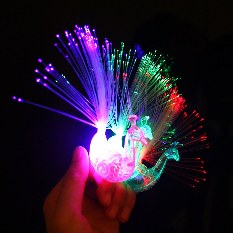 Lámpara de dedo luminiscente, luz de fibra óptica de pavo real de Color, para Halloween, 14