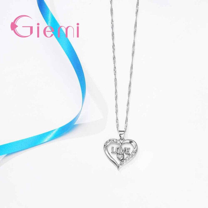 Nowoczesne dziewczyny biżuteria na urodziny prezenty wysokiej jakości 925 Sterling srebrne dla zakochanych naszyjnik w kształcie serca zestawy kolczyków na wesele