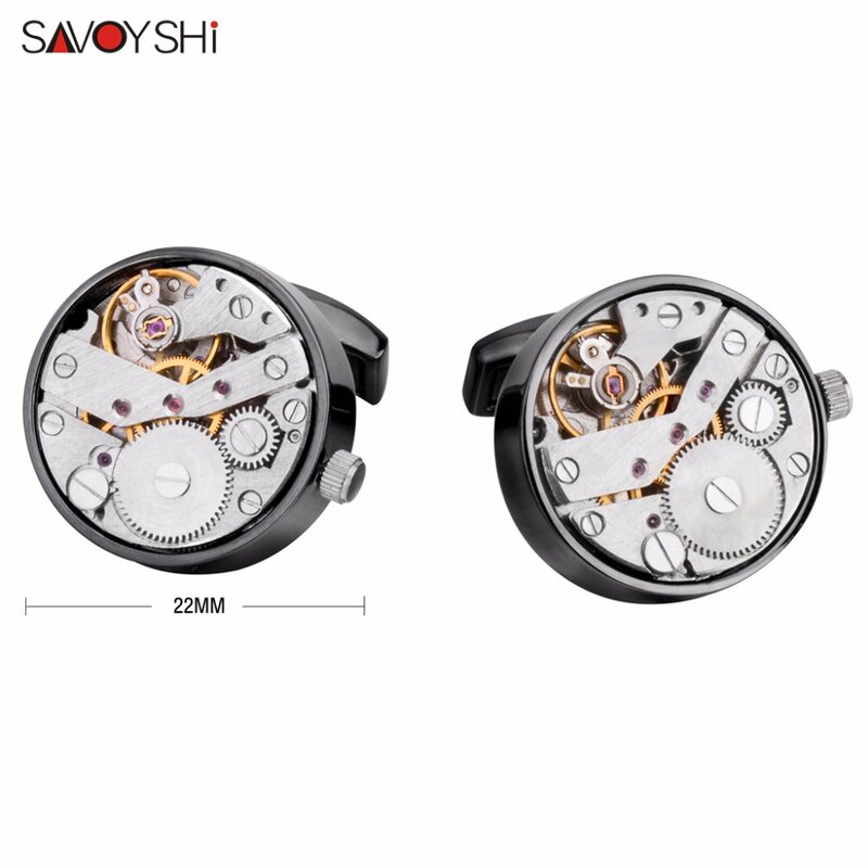 Savymishi-gemelos de movimiento de reloj mecánico para hombre, mecanismo de reloj funcional, marca, joyería de diseñador