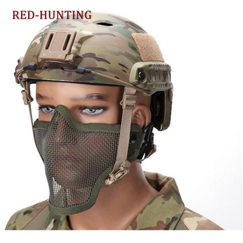Máscara de media cara de malla metálica de acero, protector táctico, casco de Paintball, máscara de protección de campo