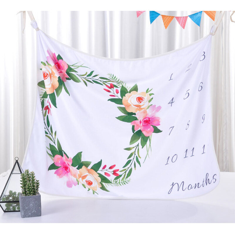 Infant Baby Milestone Blanket DIY Photo Photography Props Newborn Flower Letter Printed Monthly Growth Blankets 76*102cm