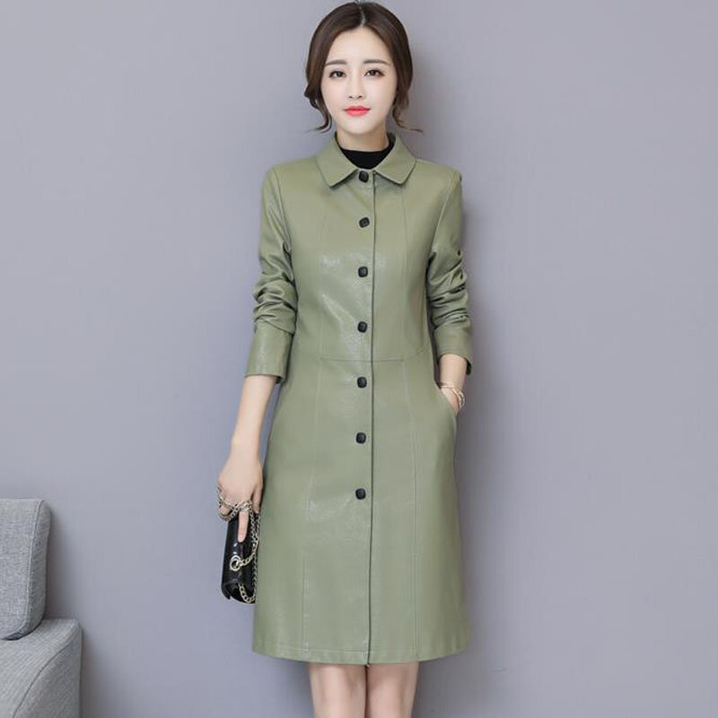 Women Split Leather Trench 2022 New Autumn And Winter Fashion Slim Female Leather Outerwear Korean Style Hot Selling