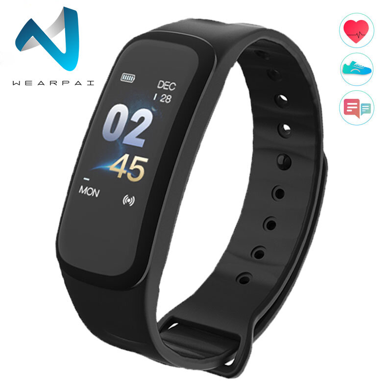 Wearpai C1Plus Relógio Inteligente Rastreador De Fitness Heart Rate Monitor de Pressão Arterial Inteligente Pulseira Preta Relógio Dos Homens para o Esporte de Escalada