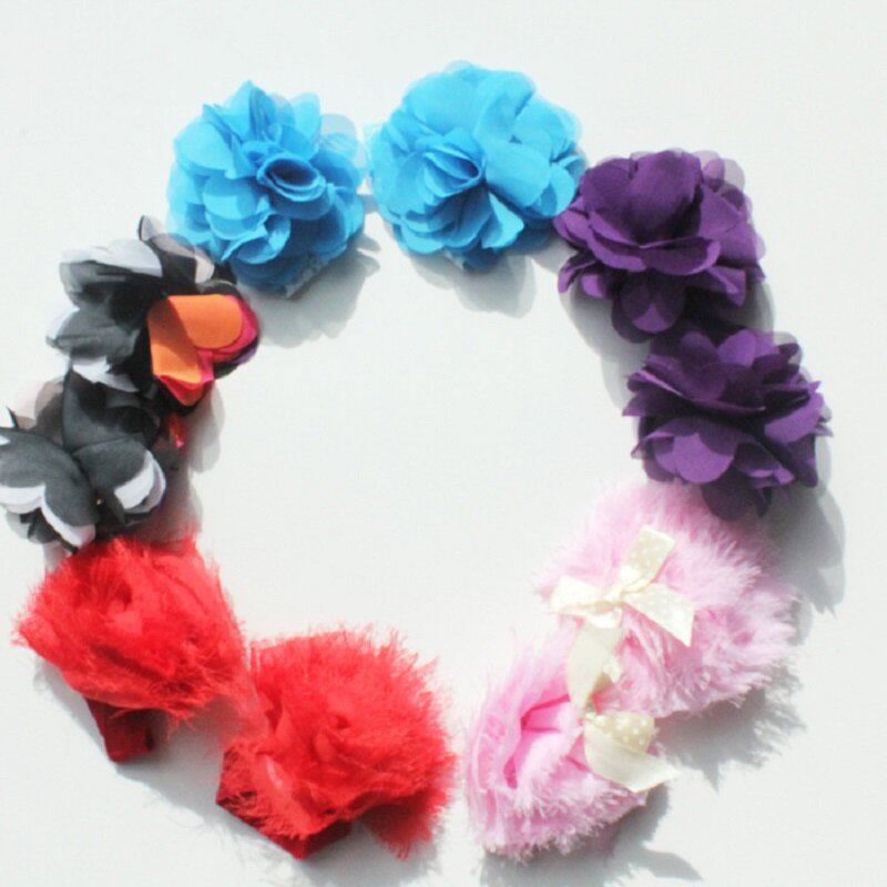 2020 Hooyi Chiffon Floral Baby Girls Foot Flower Children Accessories Newborn Shoe Wristband Elastic Hair Sock Slipper F5