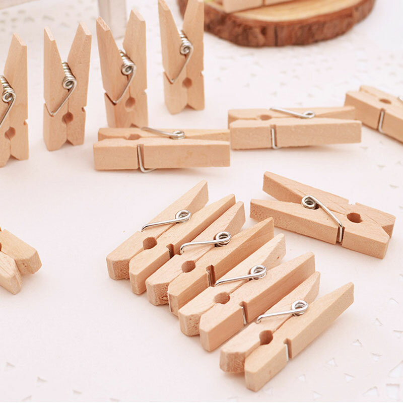 50Pcs/Pack Mini Photo Clothes Clip Holder Wooden Home Dormitory Natural Wood Photo Paper Organizer Pin Clothespin Peg Home Tools