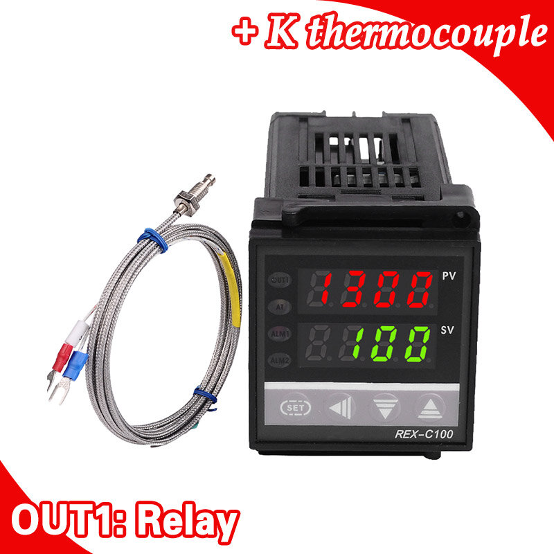 Dual Digital RKC PID Temperature Controller REX-C100 with Sensor Thermocouple K, Relay Output