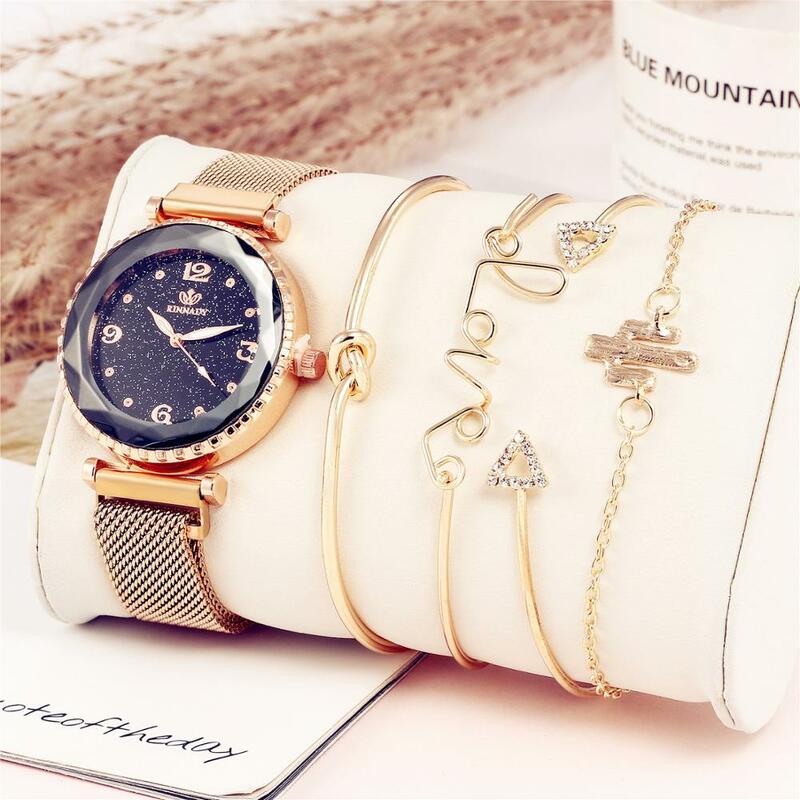 Luksusowe kobiety zegarki 5 sztuk panie magnetyczne gwiaździste niebo zegar diament kobiet kwarcowe zegarki na rękę relogio feminino zegarek damski