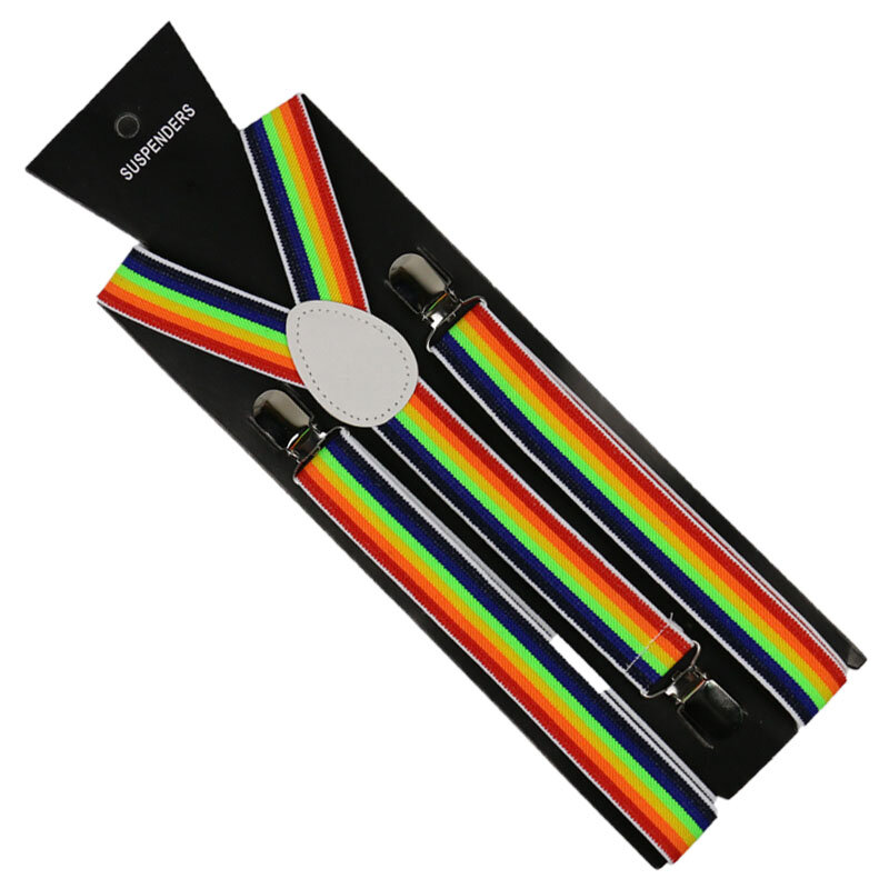 Suspensórios femininos e masculinos de 2019 cm, suspensórios coloridos com faixa em y para adulto, arco-íris vermelho e branco, novo, 2.5