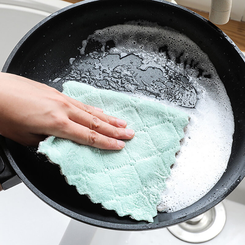 Fokusent Double-sided Magic Oil Resistant Cleaning Cloth Absorbent Dish Cloth Non-stick Oil Hand Towel Kitchen Thickening Towel