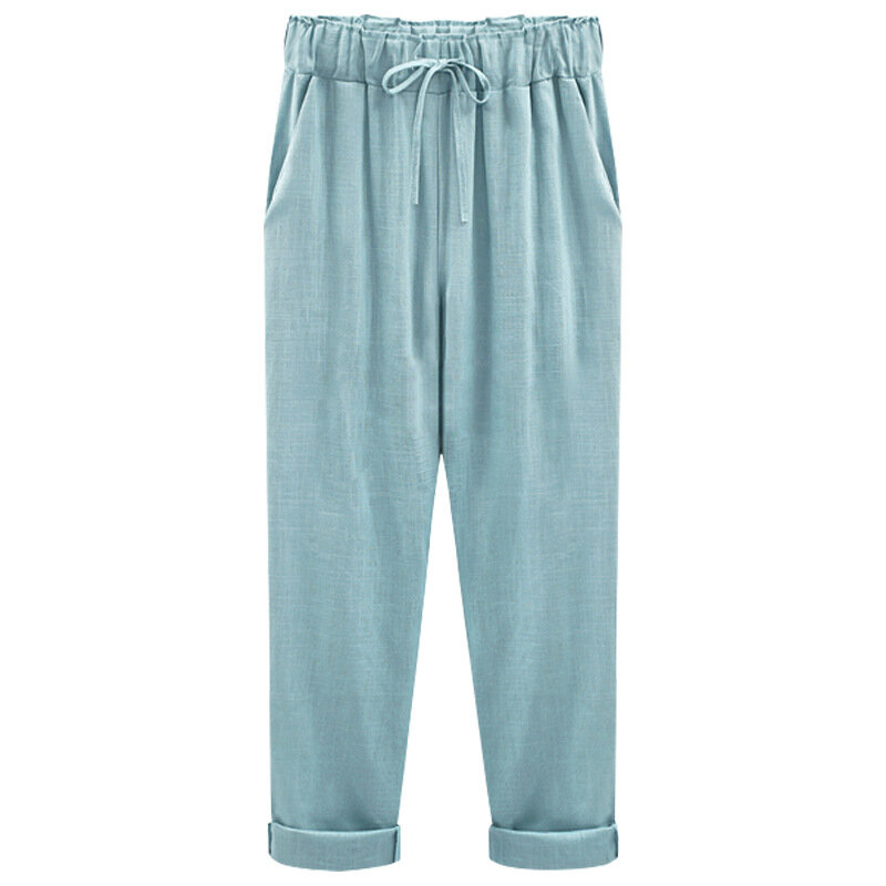 Women's Cotton Linen Ankle Length Pants, Casual Loose Trousers, Elastic Waist, Summer, Plus Size, 6XL, 7XL, 8XL