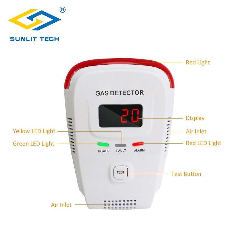Gás Leak Sensor Alarme, GPL Gás Detector, Detector de Gás com Som, Voice Prompt com DN15 Válvula Solenóide, Auto Desligar Sistema de Segurança, 85dB