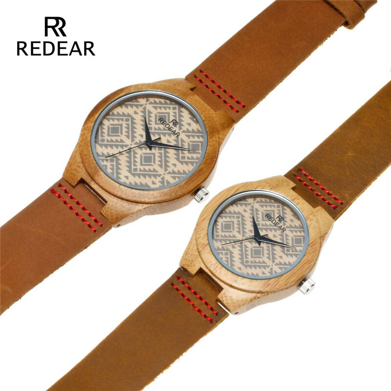 REDEAR darmowa wysyłka zegarki bambusowe kochanka Retro specjalne faliste linie kobiet oglądać prawdziwy skórzany pasek zegarka prezenty urodzinowe