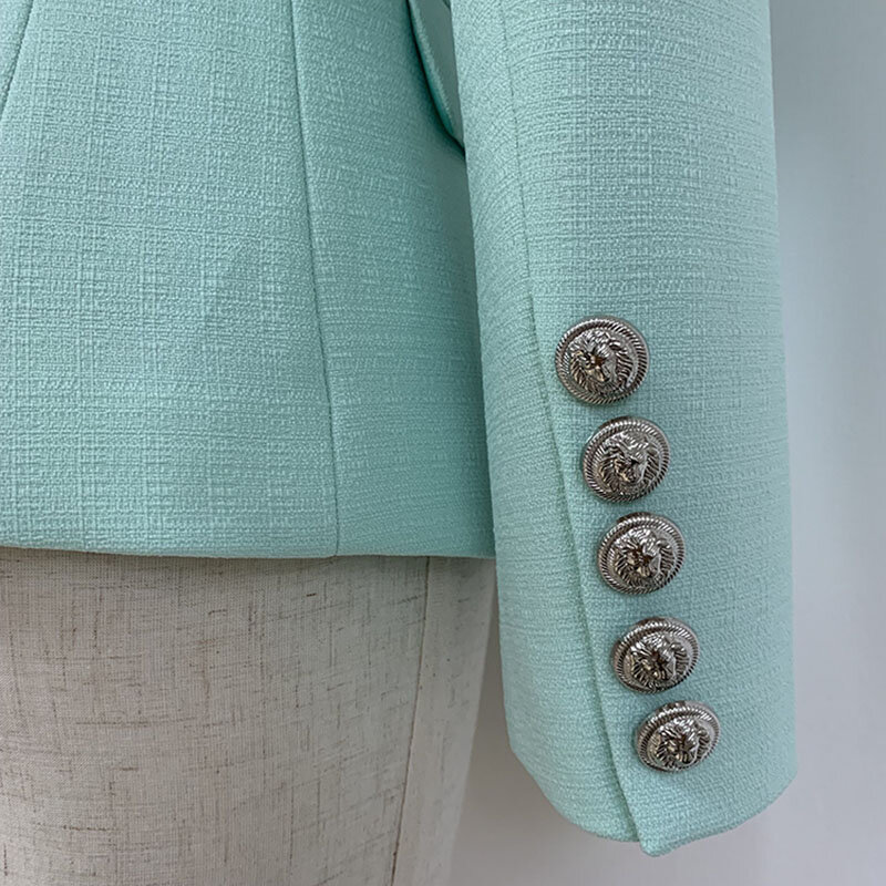 High Street 2024 klassische Barock Designer Jacke Damen Metall Löwe Knöpfe Zweireiher strukturierten Blazer Mintgrün