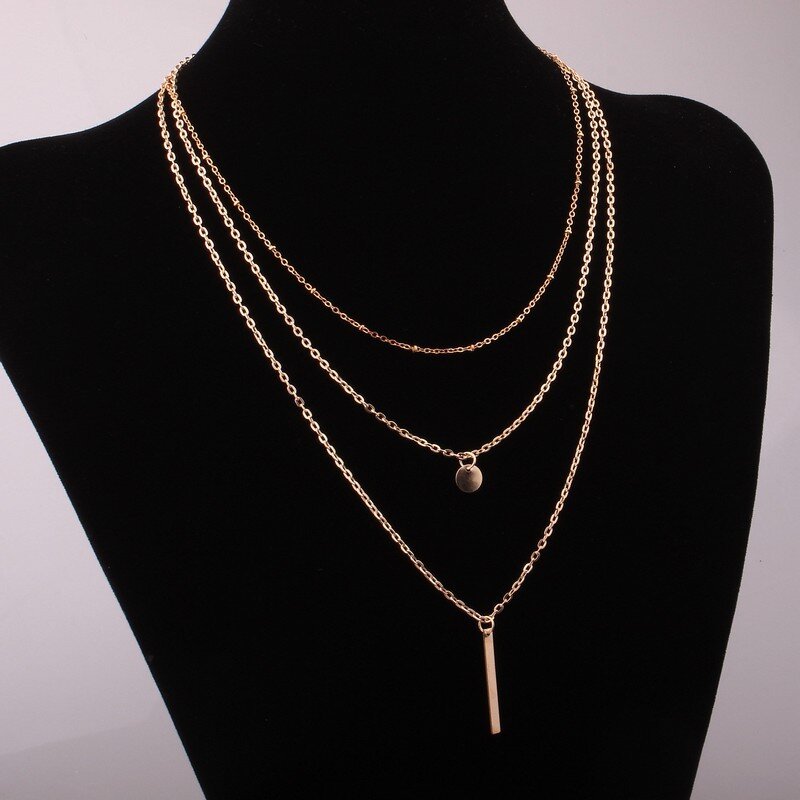 New European Simple Multi Layers Tassels Bar Coin Necklace Clavicle Chains Charm Womens Fashion Jewelry Colar