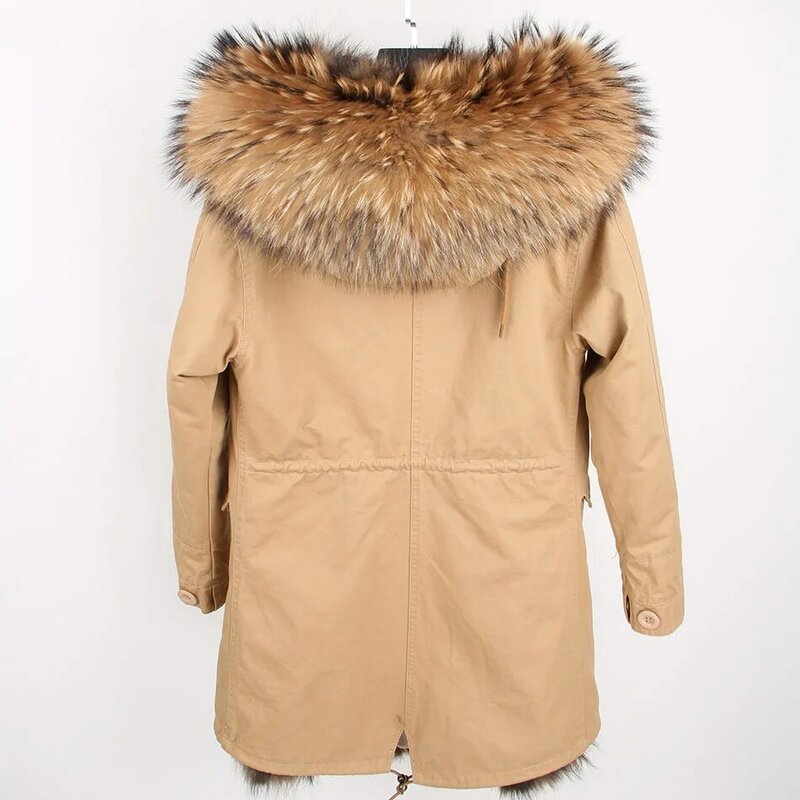 Maomaokong-Parkas de piel Natural auténtica para mujer, chaqueta interior de piel de mapache con cuello de zorro, abrigo de invierno