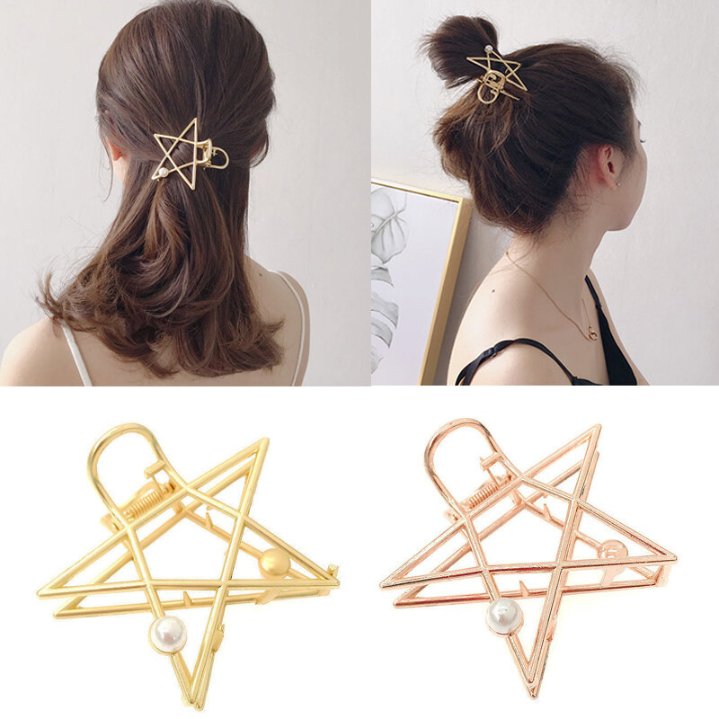 Gold Color Metal Hair Grips Clips Fashion Female Geometric Hair Claws Retro Hair Accessories Pearl Hairpin Ponytail Holder Gift