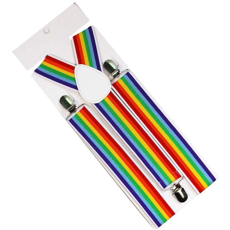 HUOBAO 2019 New 3.5cm Men Women Suspenders  Rainbow Colorful Striped Suspender Y-back Braces
