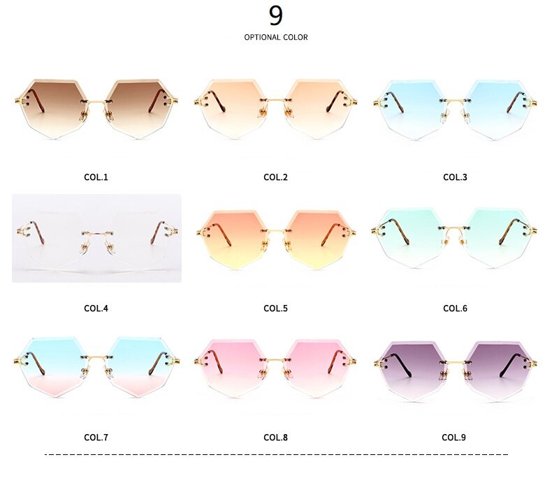 VKUES Sunglasses Women Rimless Trimming Polygonal Gradient Shades Vintage Sunglasses Trendy Decorative Festival Eyeglasses UV400