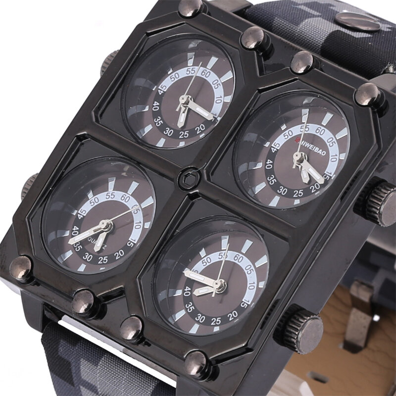 Shiweibao-relojes de cuarzo para Hombre, pulsera de marca de lujo, con cuatro zonas horarias, militar, con correa de camuflaje, deportivo, nuevo