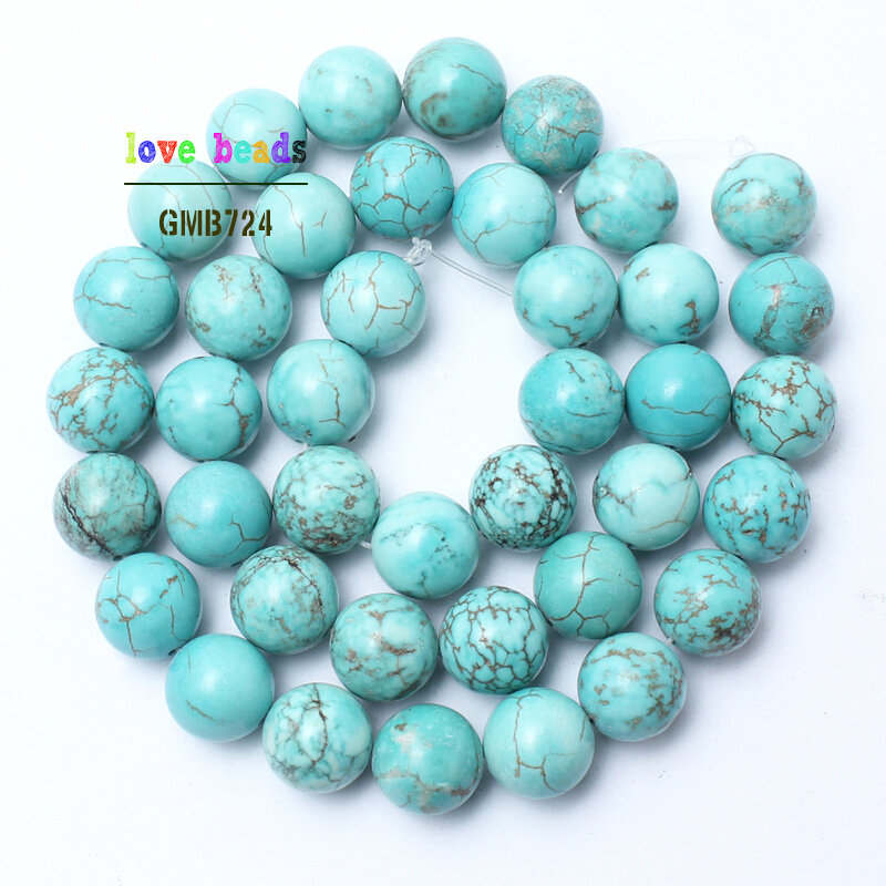 Perles rondes en pierre naturelle bleue turquoises, 15.5 pouces, taille de choix 4/6/8/10/12mm, vente en gros